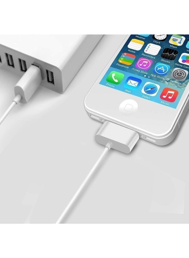 كابل USB سريع الشحن 30-Pin – سلك بيانات وشحن عالي الأداء بطول 1 متر للأجهزة اللوحية والهواتف وأجهزة MP3، متين وسريع الشحن، أبيض - Image 3